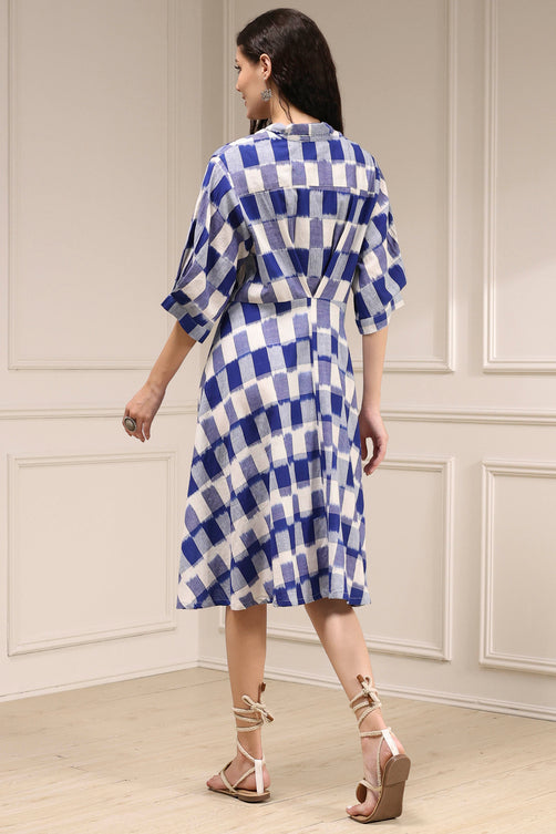 Indigo Cotton Flared Yarndyed Dress