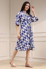 Indigo Cotton Flared Yarndyed Dress