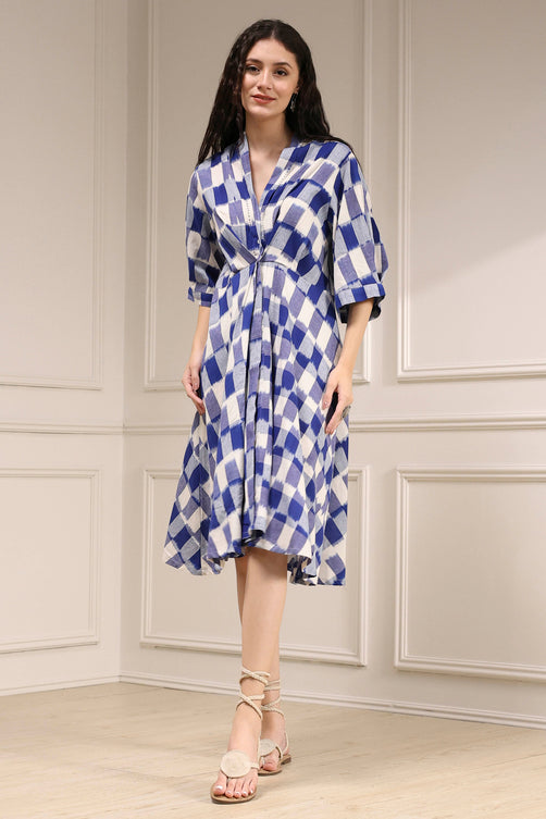 Indigo Cotton Flared Yarndyed Dress