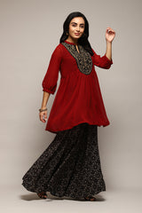 Printed Polyester Flared Kurta Palazzo Set