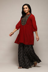 Printed Polyester Flared Kurta Palazzo Set