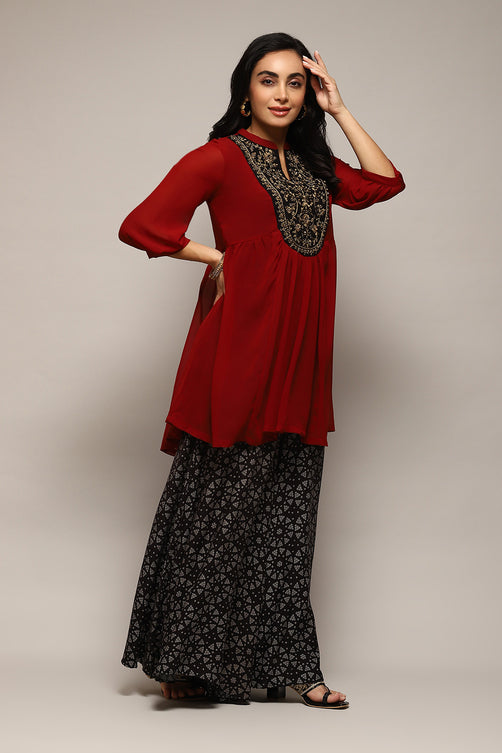 Printed Polyester Flared Kurta Palazzo Set