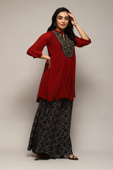 Printed Polyester Flared Kurta Palazzo Set
