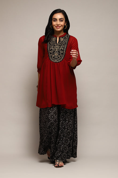 Printed Polyester Flared Kurta Palazzo Set