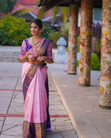 Pink Soft Banarasi Silk Saree with Jacquard Work and Embroidered Blouse