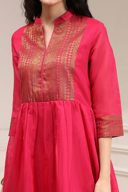 Yarn-Dyed Polyester Blend Kurta with Band Collar