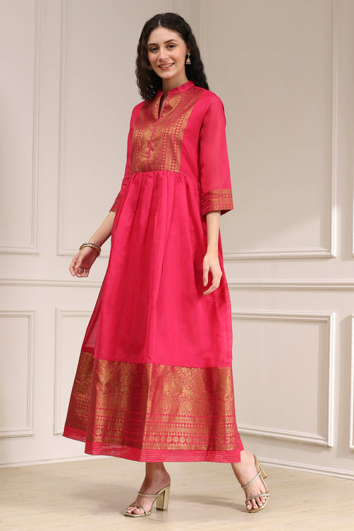 Yarn-Dyed Polyester Blend Kurta with Band Collar