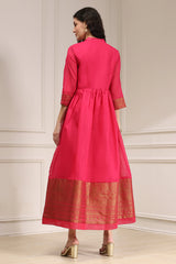 Yarn-Dyed Polyester Blend Kurta with Band Collar