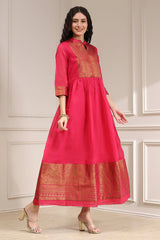 Yarn-Dyed Polyester Blend Kurta with Band Collar