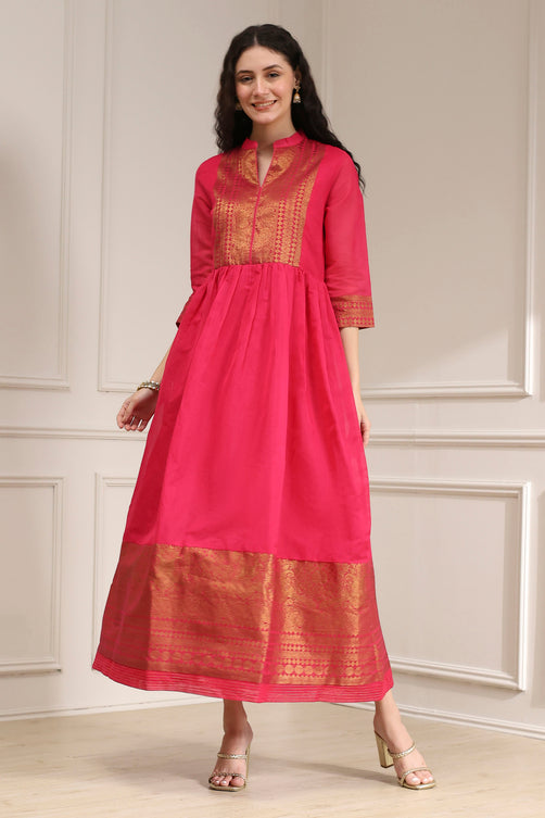 Yarn-Dyed Polyester Blend Kurta with Band Collar