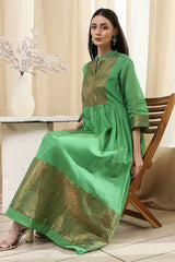 Yarn-Dyed Polyester Blend Kurta with Band Collar