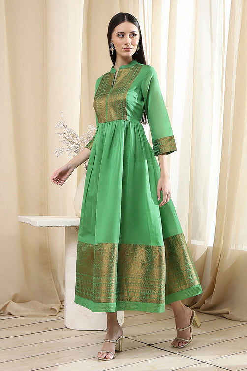 Yarn-Dyed Polyester Blend Kurta with Band Collar