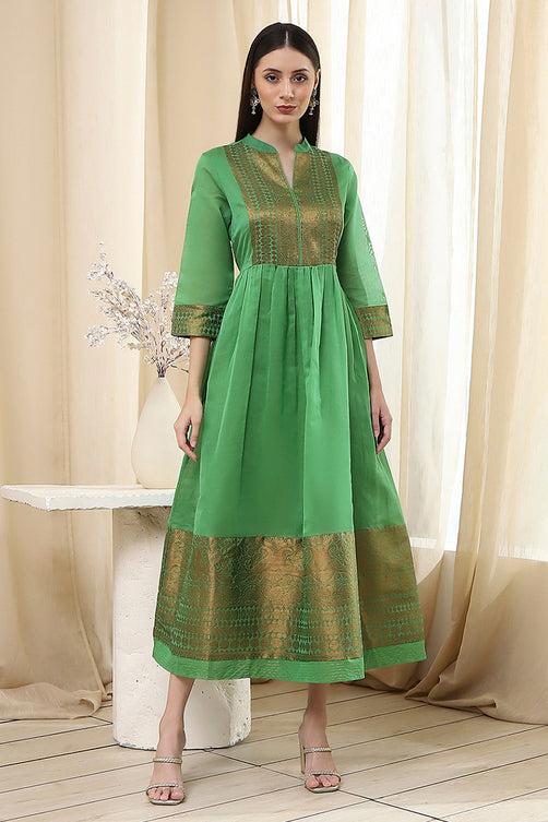 Yarn-Dyed Polyester Blend Kurta with Band Collar