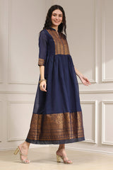 Yarn-Dyed Polyester Blend Kurta with Band Collar