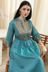 Yarn-Dyed Polyester Blend Kurta with Band Collar