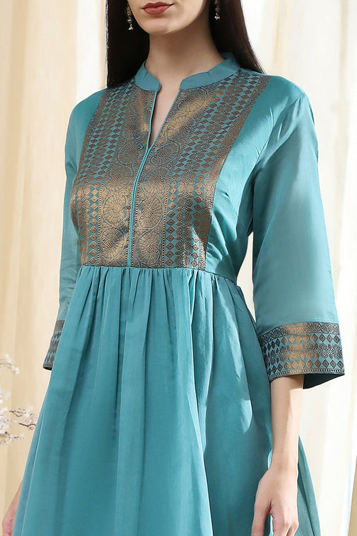 Yarn-Dyed Polyester Blend Kurta with Band Collar