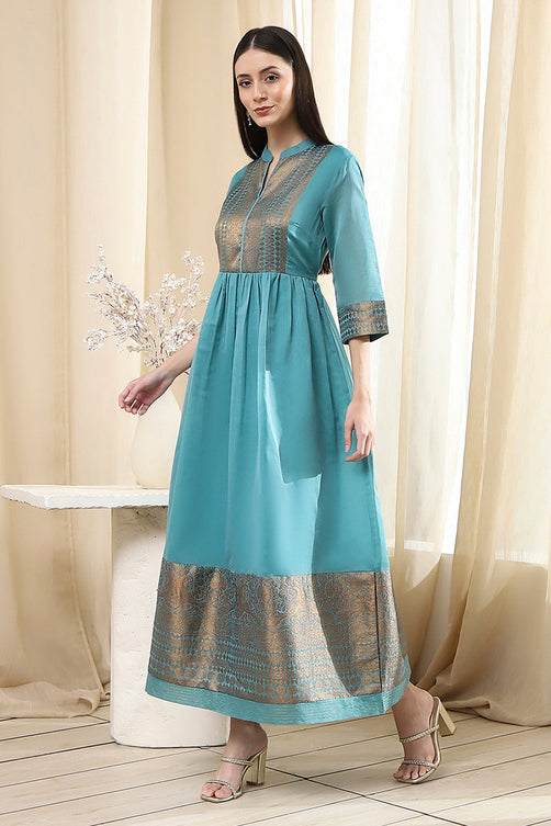Yarn-Dyed Polyester Blend Kurta with Band Collar