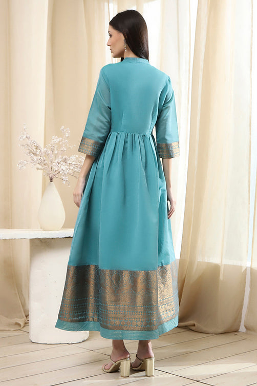 Yarn-Dyed Polyester Blend Kurta with Band Collar
