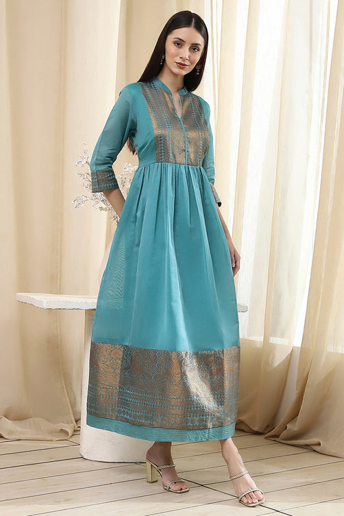 Yarn-Dyed Polyester Blend Kurta with Band Collar