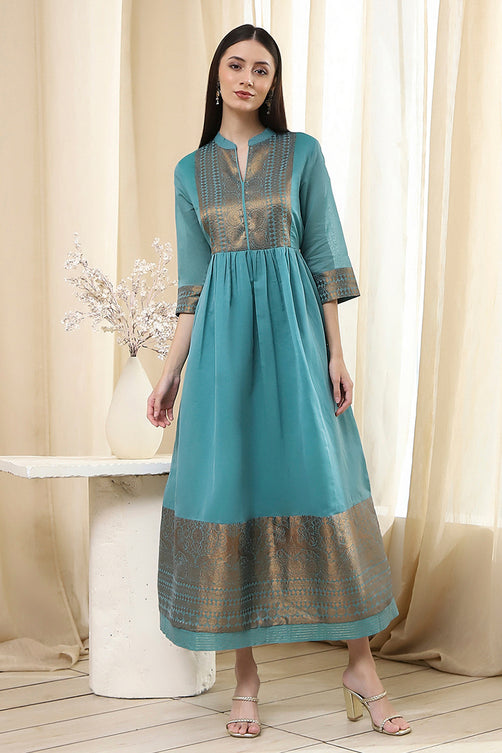 Yarn-Dyed Polyester Blend Kurta with Band Collar
