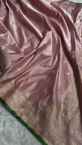 Dusty Rose Banarasi Silk Saree with Golden Zari Buttas & Elegant Border