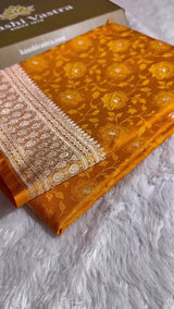 Orange Gold Banarasi Silk Saree With Intricate Zari Weaving