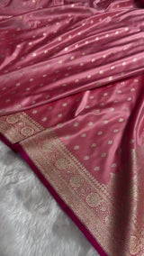 Baby Pink Banarasi Silk Saree with Golden Zari Buttas & Grand Pallu