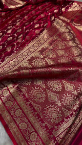 Maroon Banarasi Silk Saree with Golden Zari Buttas & Traditional Border