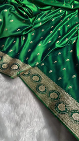 Emerald Green Banarasi Silk Saree with Golden Zari Buttas & Rich Pallu