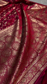 Maroon Banarasi Silk Saree with Golden Zari Buttas & Traditional Border