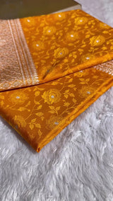 Orange Gold Banarasi Silk Saree With Intricate Zari Weaving