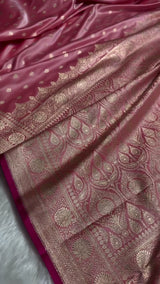 Baby Pink Banarasi Silk Saree with Golden Zari Buttas & Grand Pallu