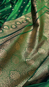 Emerald Green Banarasi Silk Saree with Golden Zari Buttas & Rich Pallu