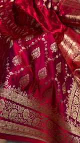 Maroon Banarasi Silk Saree with Golden Zari Buttas & Traditional Border