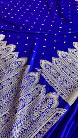 Royal Blue Banarasi Silk Saree with Heavy Silver Zari Pallu & Paisley Motifs