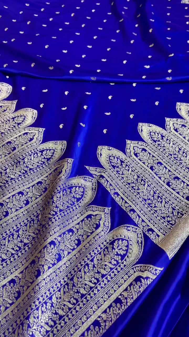 Royal Blue Banarasi Silk Saree with Heavy Silver Zari Pallu & Paisley Motifs