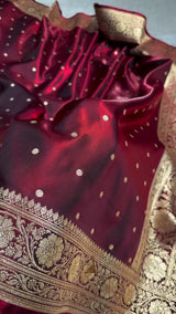 Deep Maroon Kanjivaram Silk Saree with Golden Zari Polka Butta & Traditional Border