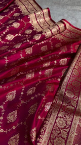 Maroon Banarasi Silk Saree with Golden Zari Buttas & Traditional Border