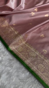 Dusty Rose Banarasi Silk Saree with Golden Zari Buttas & Elegant Border