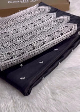 Black Banarasi Silk Saree with Heavy Silver Zari Weaving