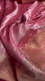 Baby Pink Banarasi Silk Saree with Golden Zari Buttas & Grand Pallu