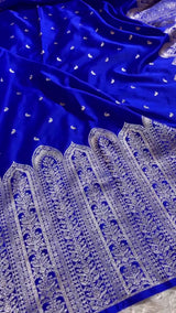 Royal Blue Banarasi Silk Saree with Heavy Silver Zari Pallu & Paisley Motifs