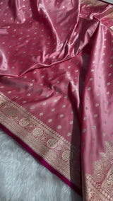 Baby Pink Banarasi Silk Saree with Golden Zari Buttas & Grand Pallu
