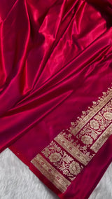 Maroon Banarasi Silk Saree with Golden Zari Buttas & Traditional Border