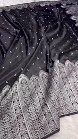 Black Banarasi Silk Saree with Heavy Silver Zari Weaving