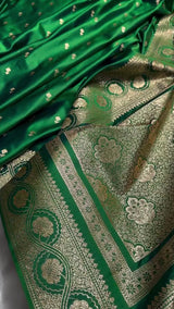 Emerald Green Banarasi Silk Saree with Golden Zari Buttas & Rich Pallu
