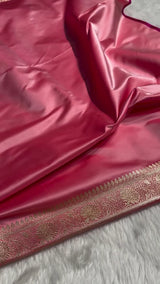 Baby Pink Banarasi Silk Saree with Golden Zari Buttas & Grand Pallu