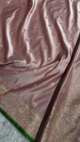 Dusty Rose Banarasi Silk Saree with Golden Zari Buttas & Elegant Border