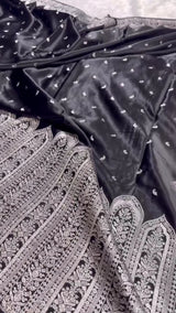 Black Banarasi Silk Saree with Heavy Silver Zari Weaving