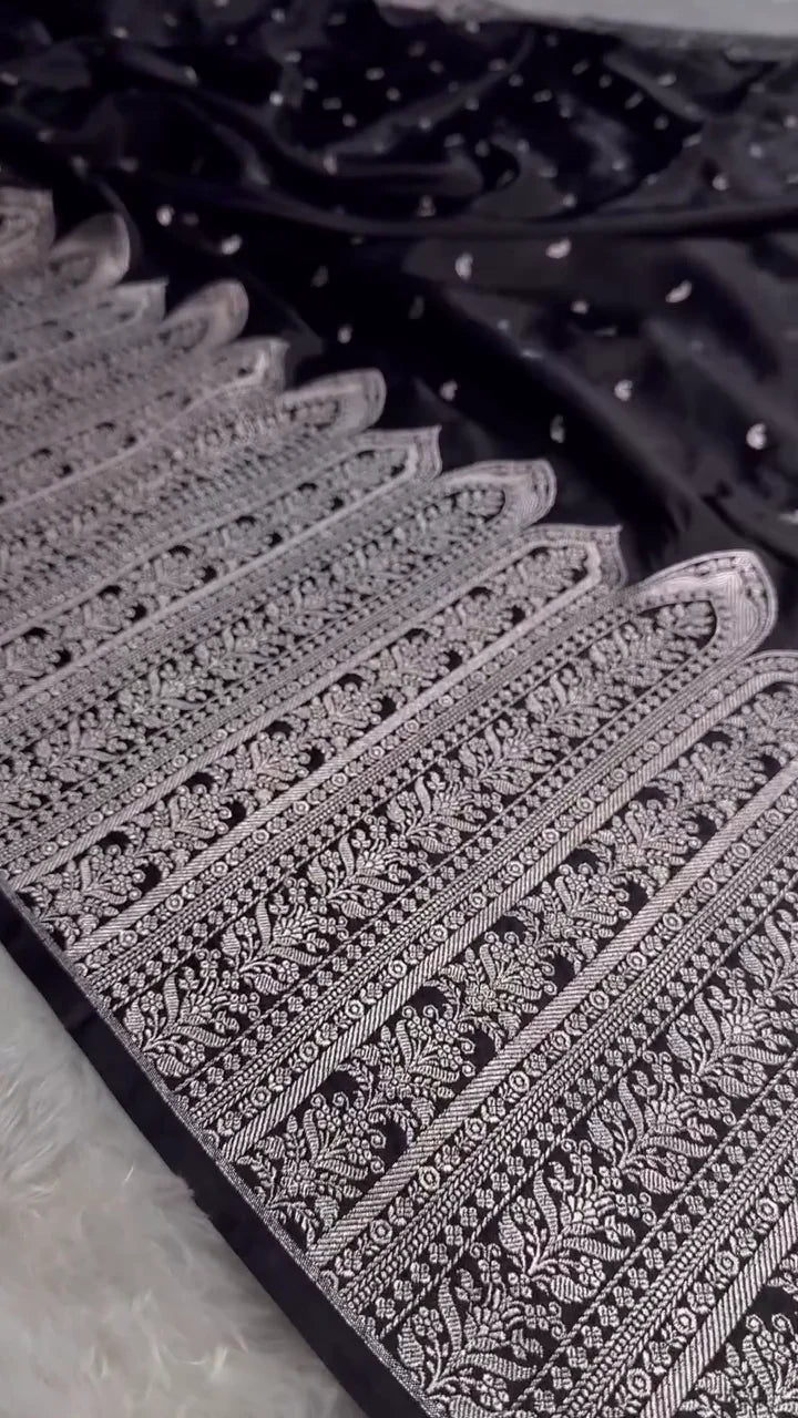 Black Banarasi Silk Saree with Heavy Silver Zari Weaving